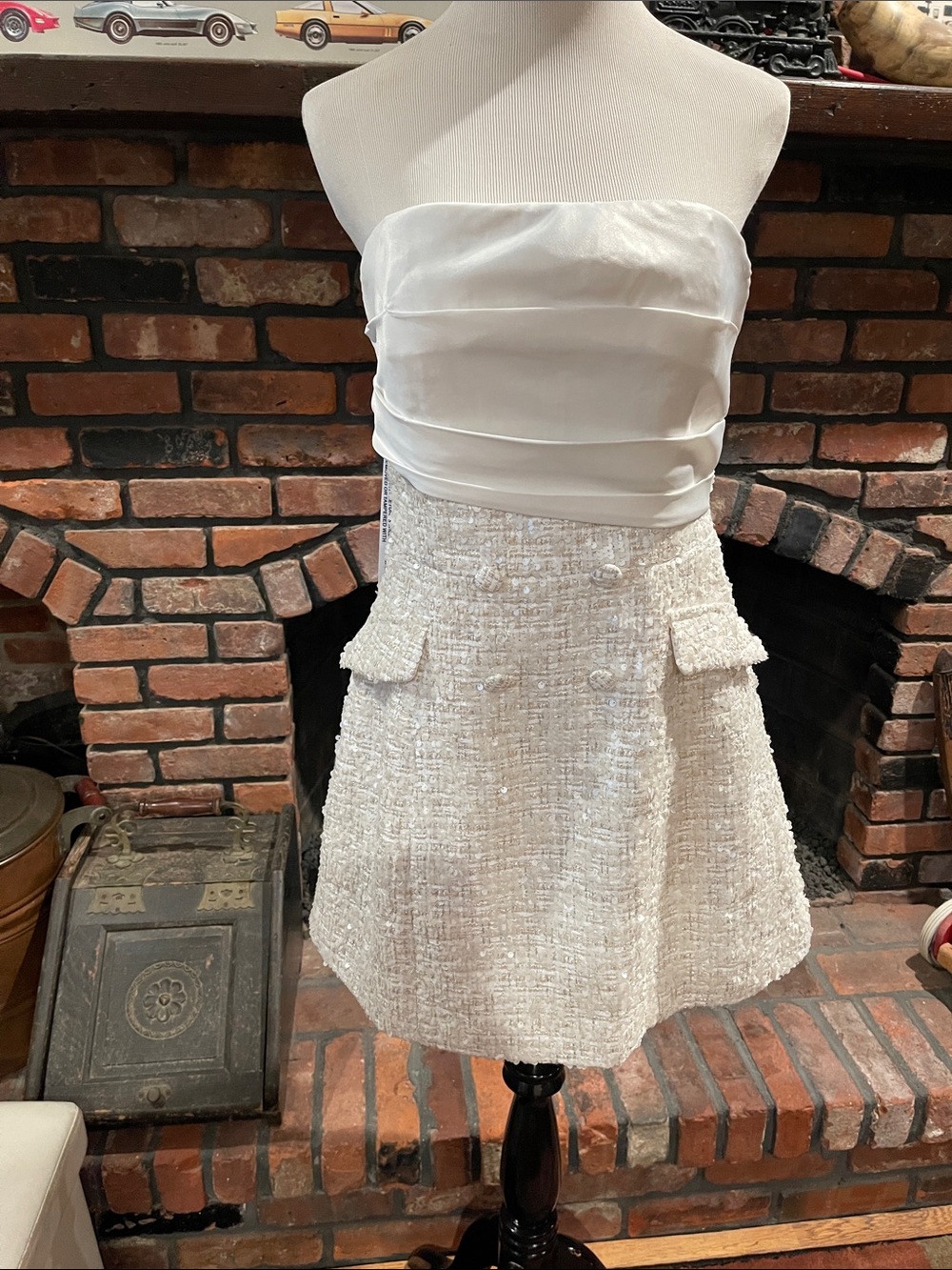 Club L London NWT Park Avenue Cream Boucle Strapless dress size 8 US